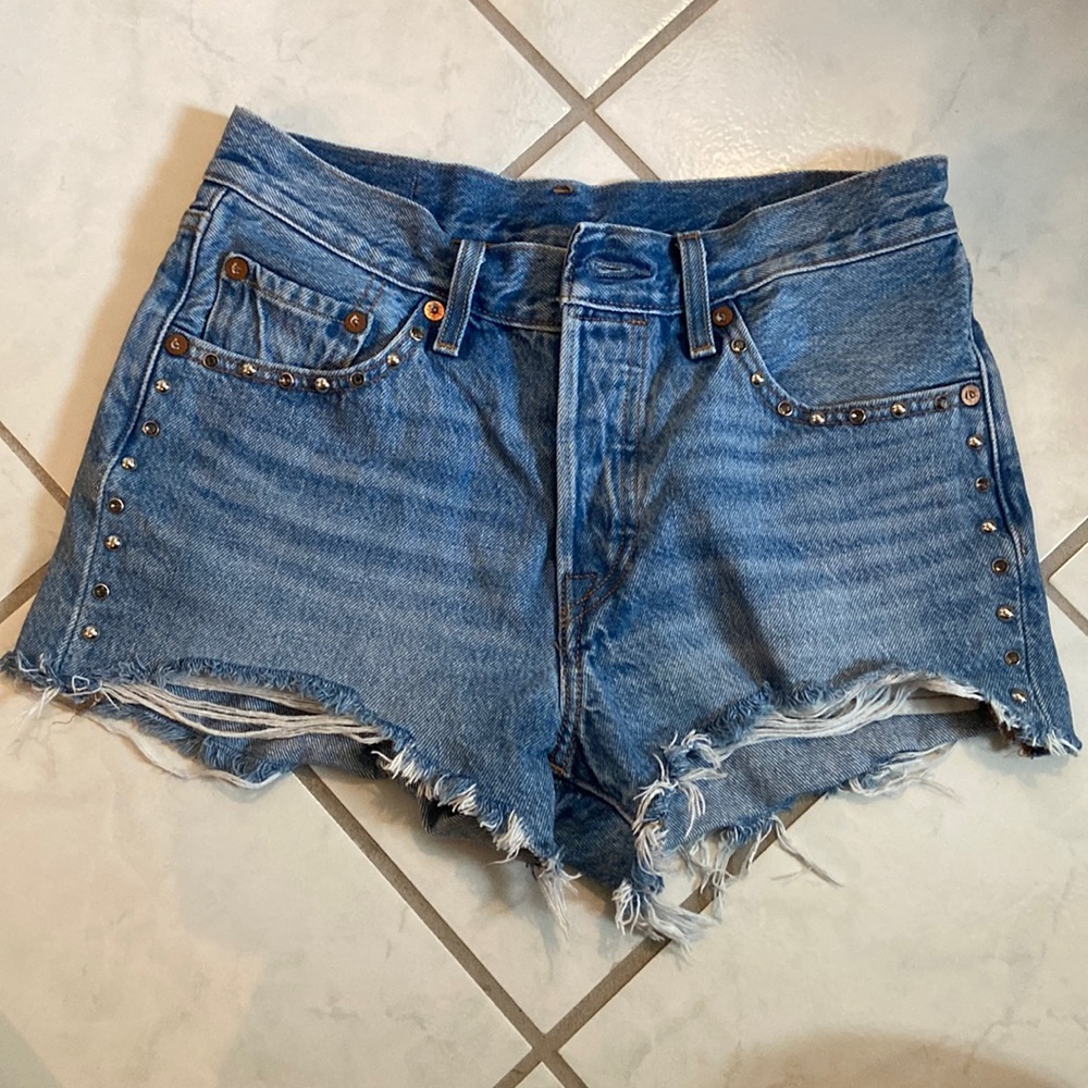 Levi’s 501 embellished high rise jean shorts